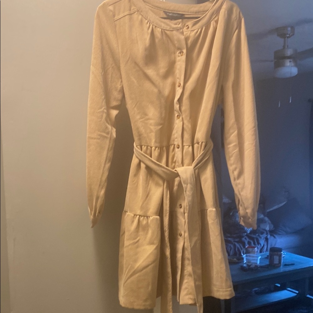 Elegant Tan Button-Up Dress